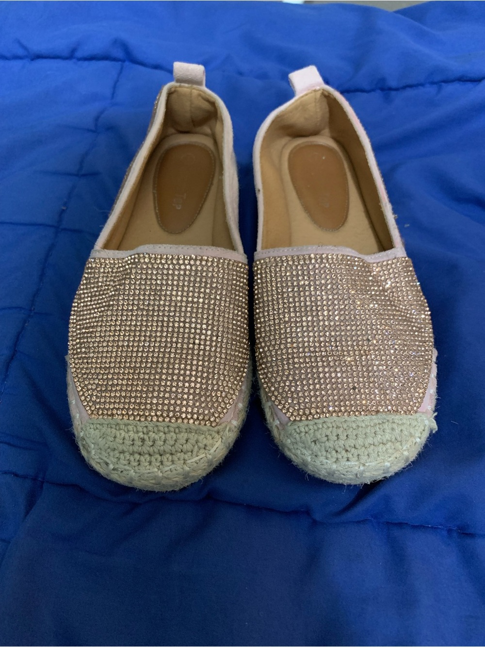 Lucky Top Girls Rose Gold Rhinestone Espadrille Flats Size 1